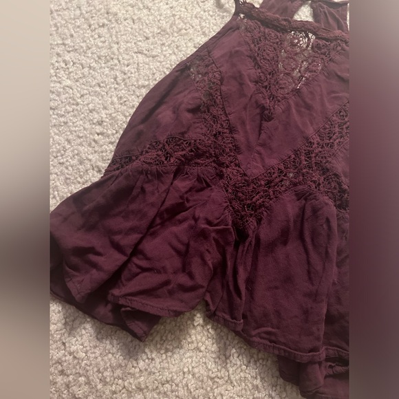 LA Hearts Maroon Crochet Lace and Ruffled Peplum Top - Picture 3 of 5